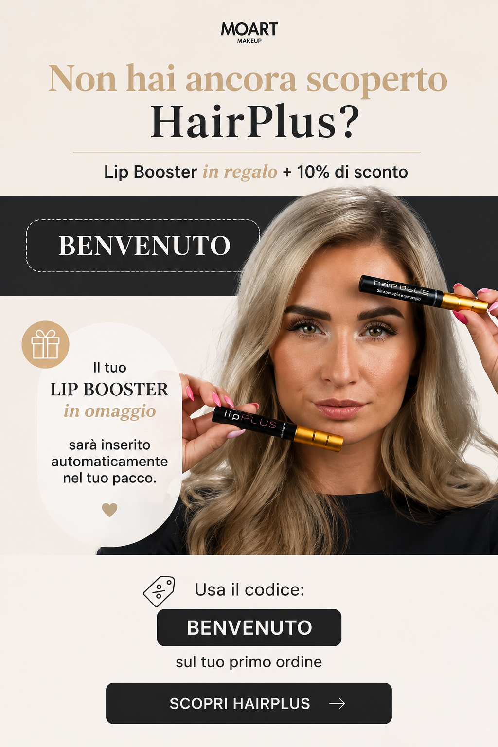 Hairplus - Siero Ciglia e Sopracciglia +50% Lunghezza in 4 Settimane