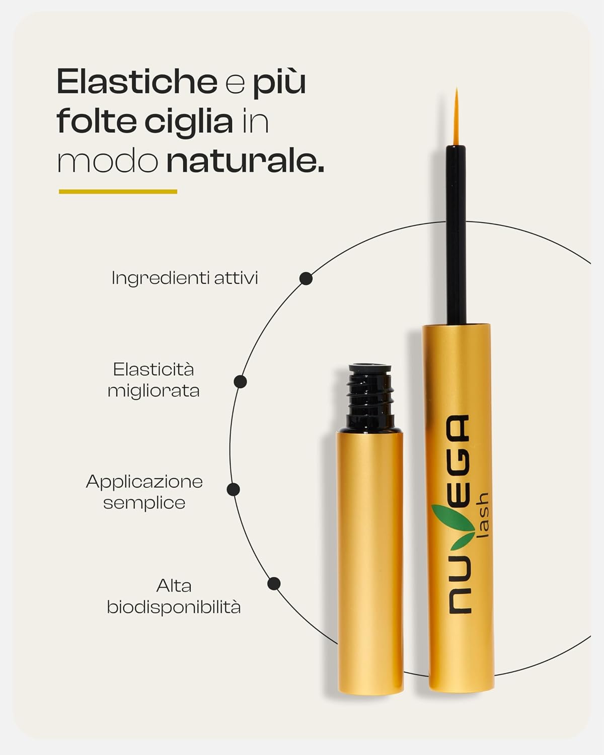 Nuvega Lash Siero Per Crescita Naturale, Vegano/Rigenerante