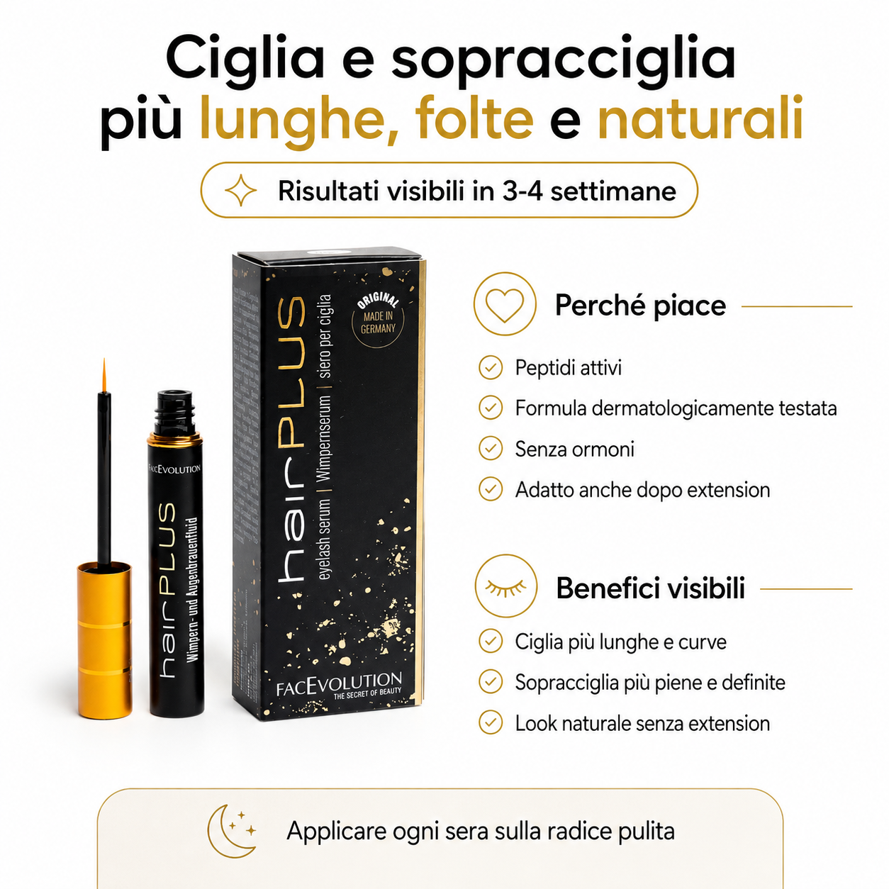 Hairplus - Siero Ciglia e Sopracciglia +50% Lunghezza in 4 Settimane